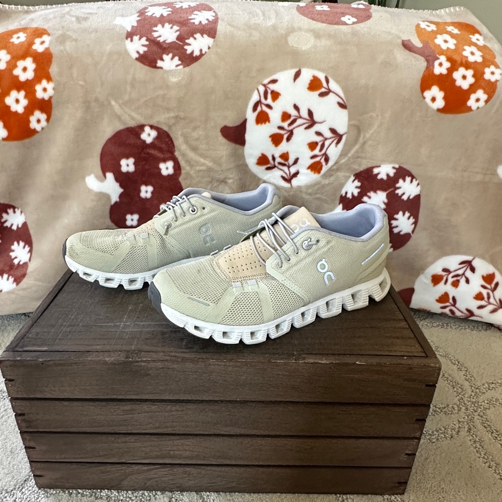 On Beige Sneakers with White Soles